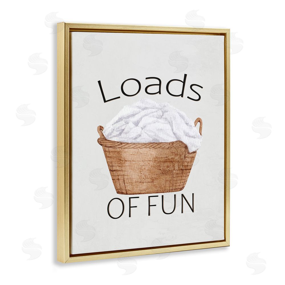 Kim Allen Loads Of Fun Laundry Basket Gold Floating Frame Canvas Wall Art Print