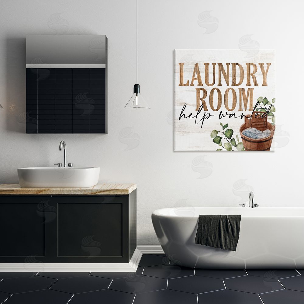 Kim Allen Help Wanted Rustic Laundry Room Stretched Canvas Wall Art Print in Room