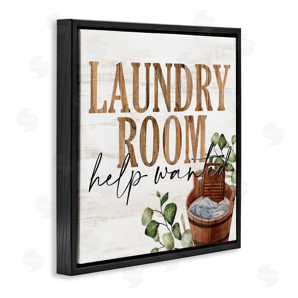 Kim Allen Help Wanted Rustic Laundry Room Black Floating Frame Canvas Wall Art Print