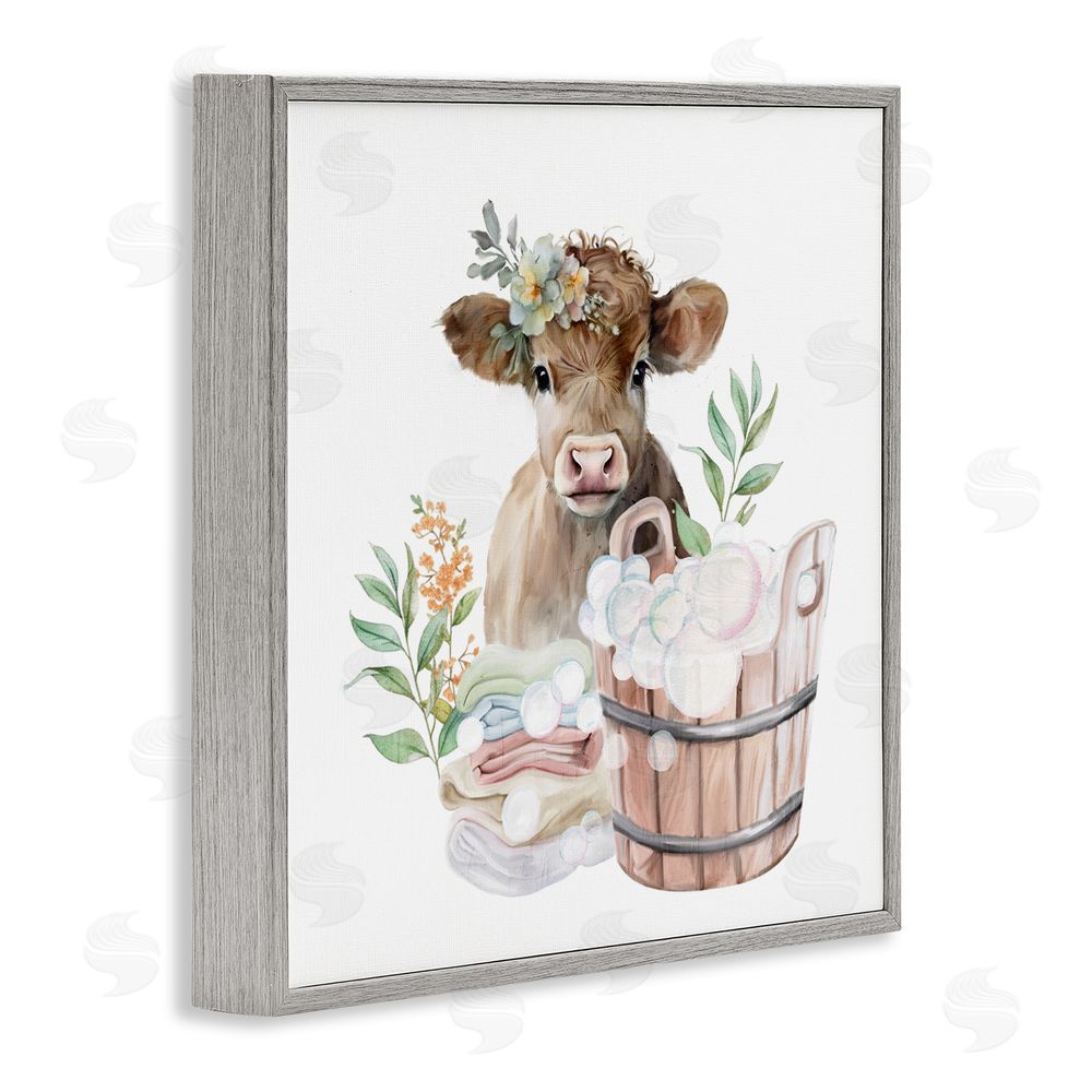 Kim Allen Laundry Day Baby Cow Gray Framed Giclee Print Wall Art