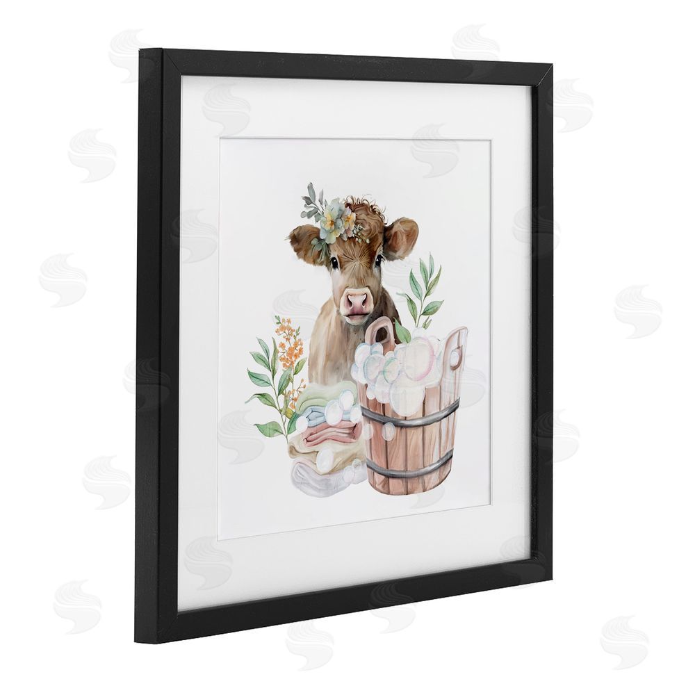 Kim Allen Laundry Day Baby Cow Black Framed Print Under Glass Wall Art