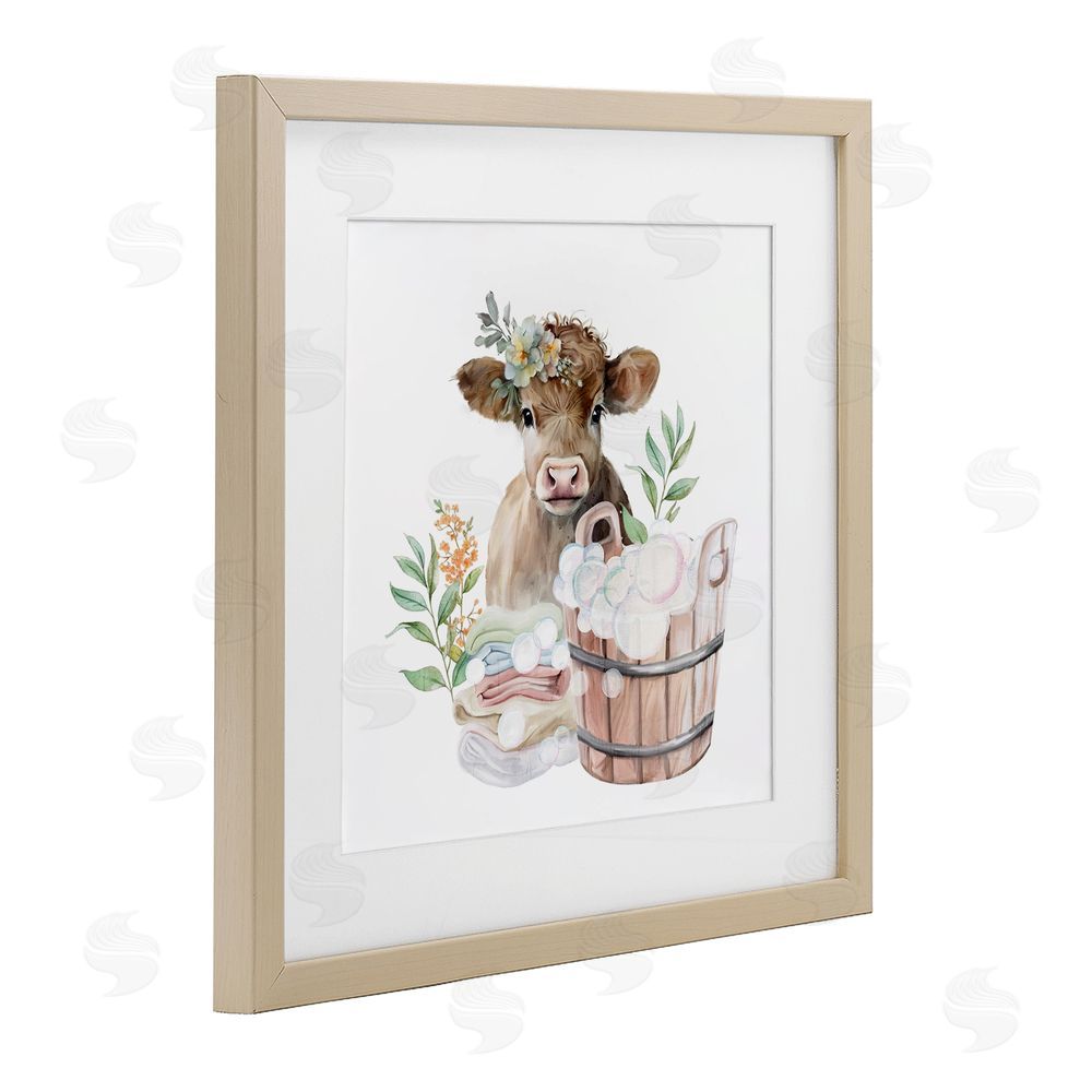 Kim Allen Laundry Day Baby Cow Brown Framed Print Under Glass Wall Art