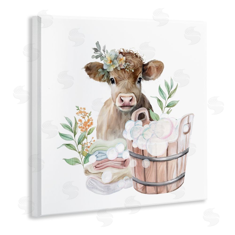 Kim Allen Laundry Day Baby Cow Wooden Wall Plaque Art Print