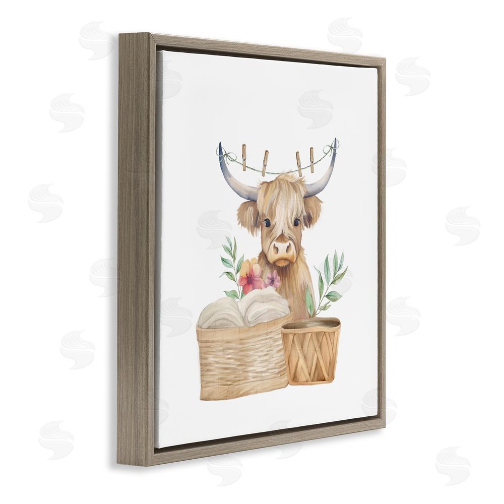 Kim Allen Laundry Day Baby Cattle Brown Floating Frame Canvas Wall Art Print