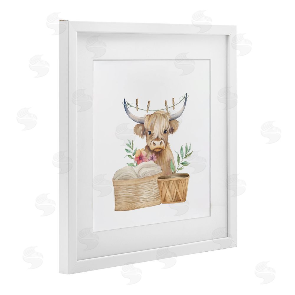 Kim Allen Laundry Day Baby Cattle White Framed Print Under Glass Wall Art