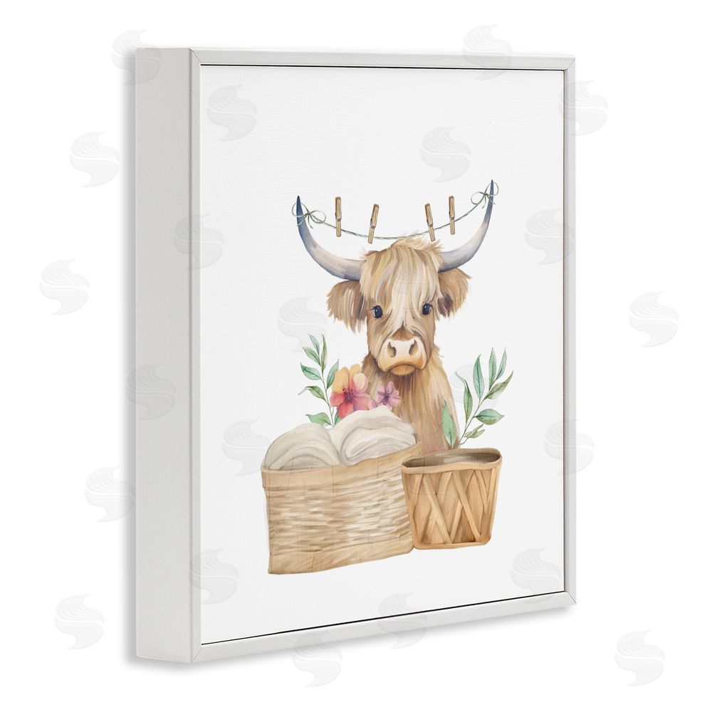 Kim Allen Laundry Day Baby Cattle White Framed Giclee Print Wall Art