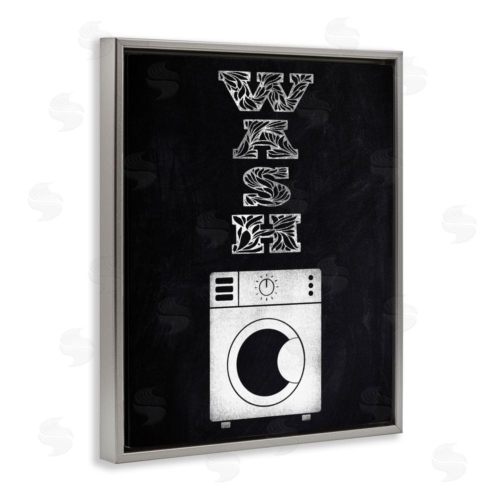 Marcus Prime Laundry Wash Ornate Letters Gray Floating Frame Canvas Wall Art Print