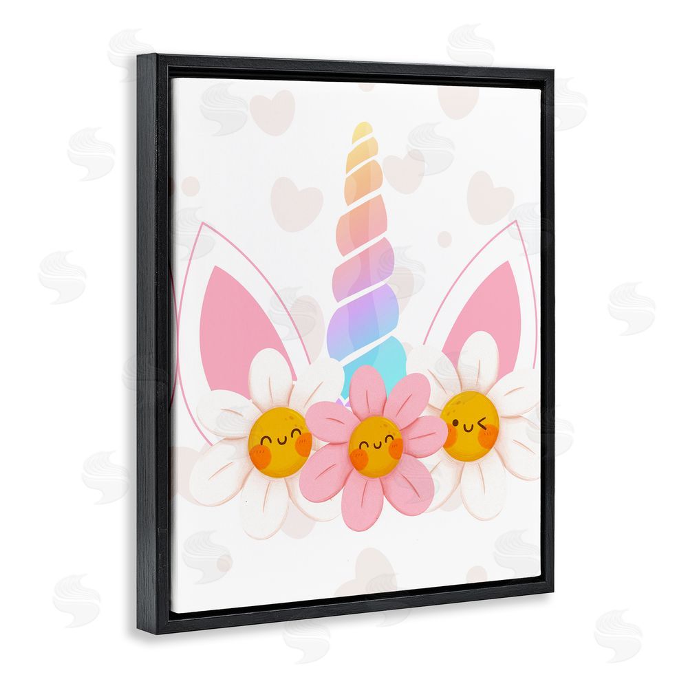 Jesse Keith Daisy Unicorn with Hearts Black Floating Frame Canvas Wall Art Print