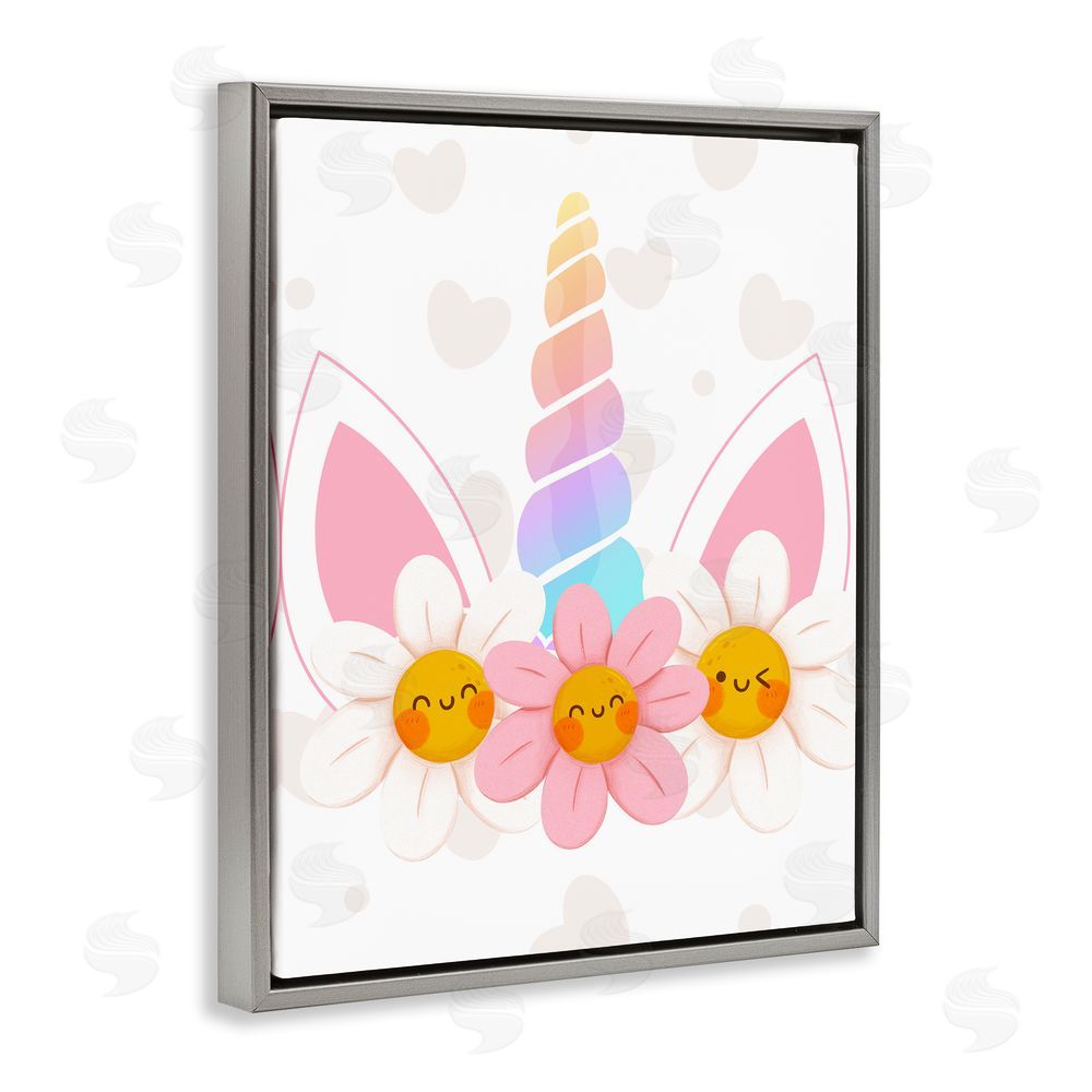 Jesse Keith Daisy Unicorn with Hearts Gray Floating Frame Canvas Wall Art Print