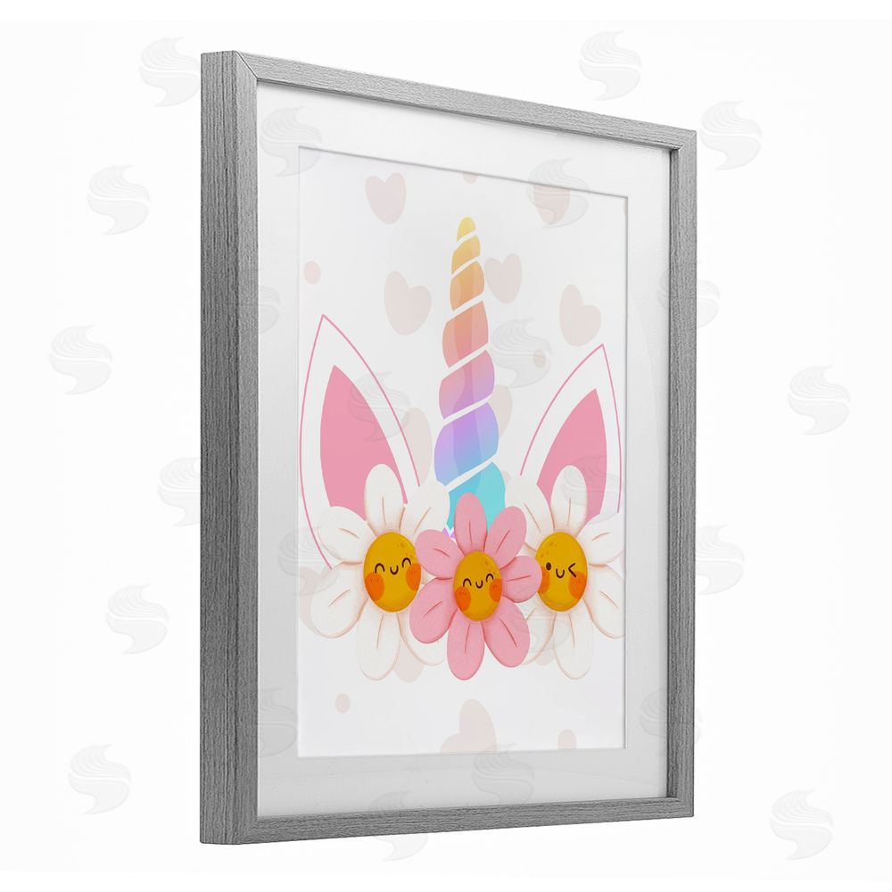 Jesse Keith Daisy Unicorn with Hearts Gray Framed Print Under Glass Wall Art