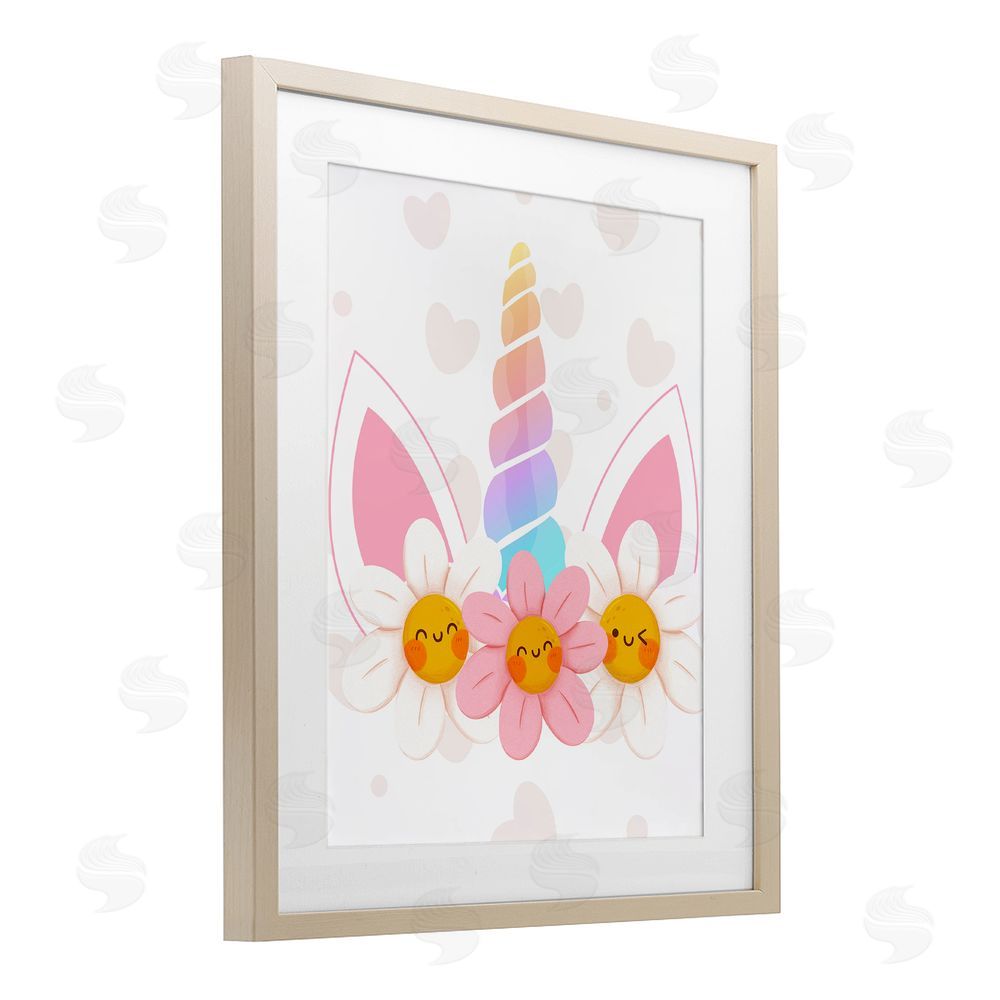 Jesse Keith Daisy Unicorn with Hearts Brown Framed Print Under Glass Wall Art