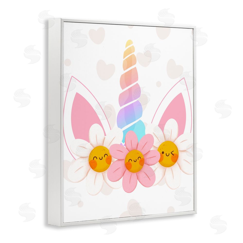 Jesse Keith Daisy Unicorn with Hearts White Framed Giclee Print Wall Art