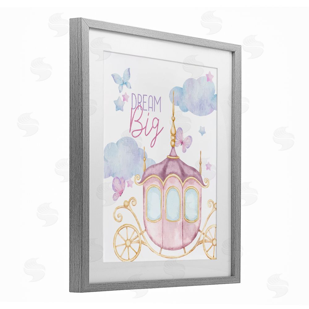 Kim Allen Dream Big Fantasy Carriage Gray Framed Print Under Glass Wall Art