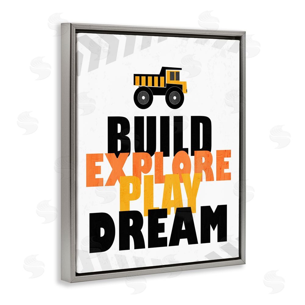 Kim Allen Build Explore Play Dream Gray Floating Frame Canvas Wall Art Print