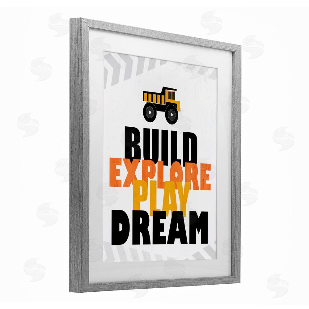 Kim Allen Build Explore Play Dream Gray Framed Print Under Glass Wall Art