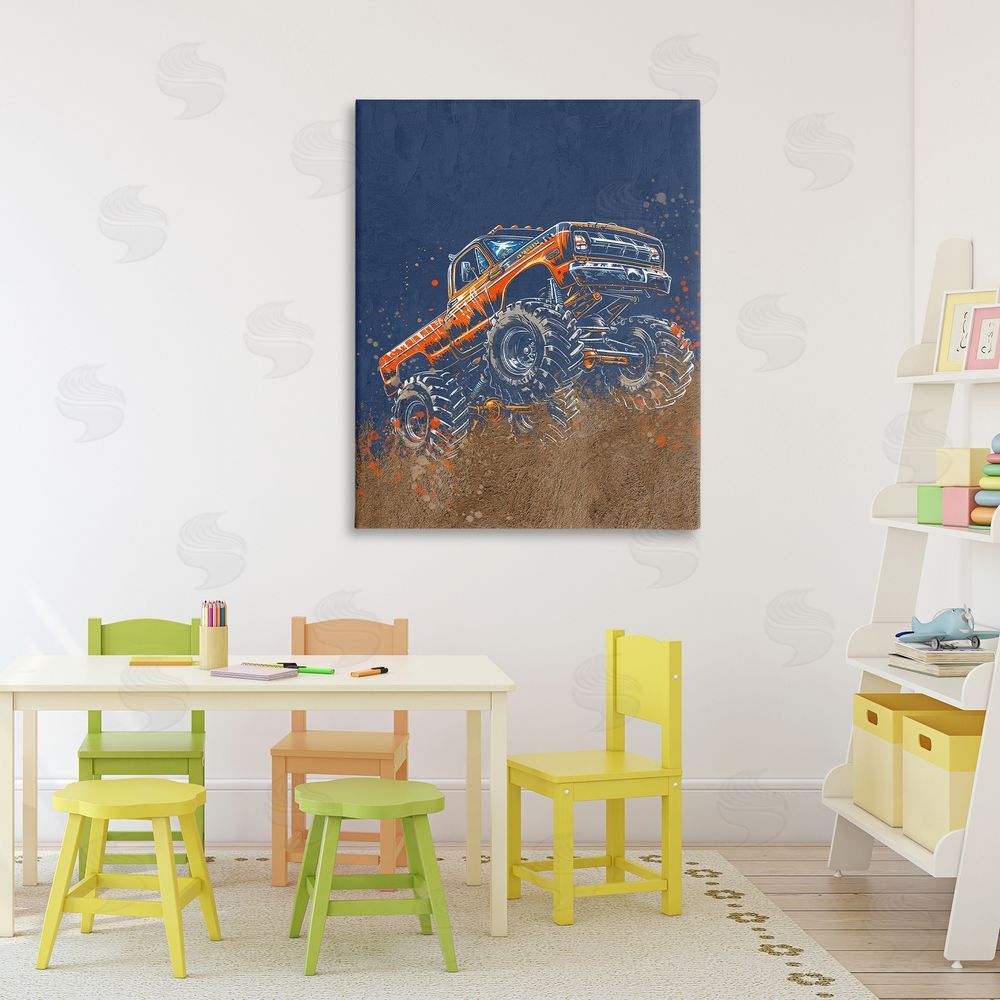 Kim Allen My Jam Monster Truck Stretched Canvas Wall Art Print in Room