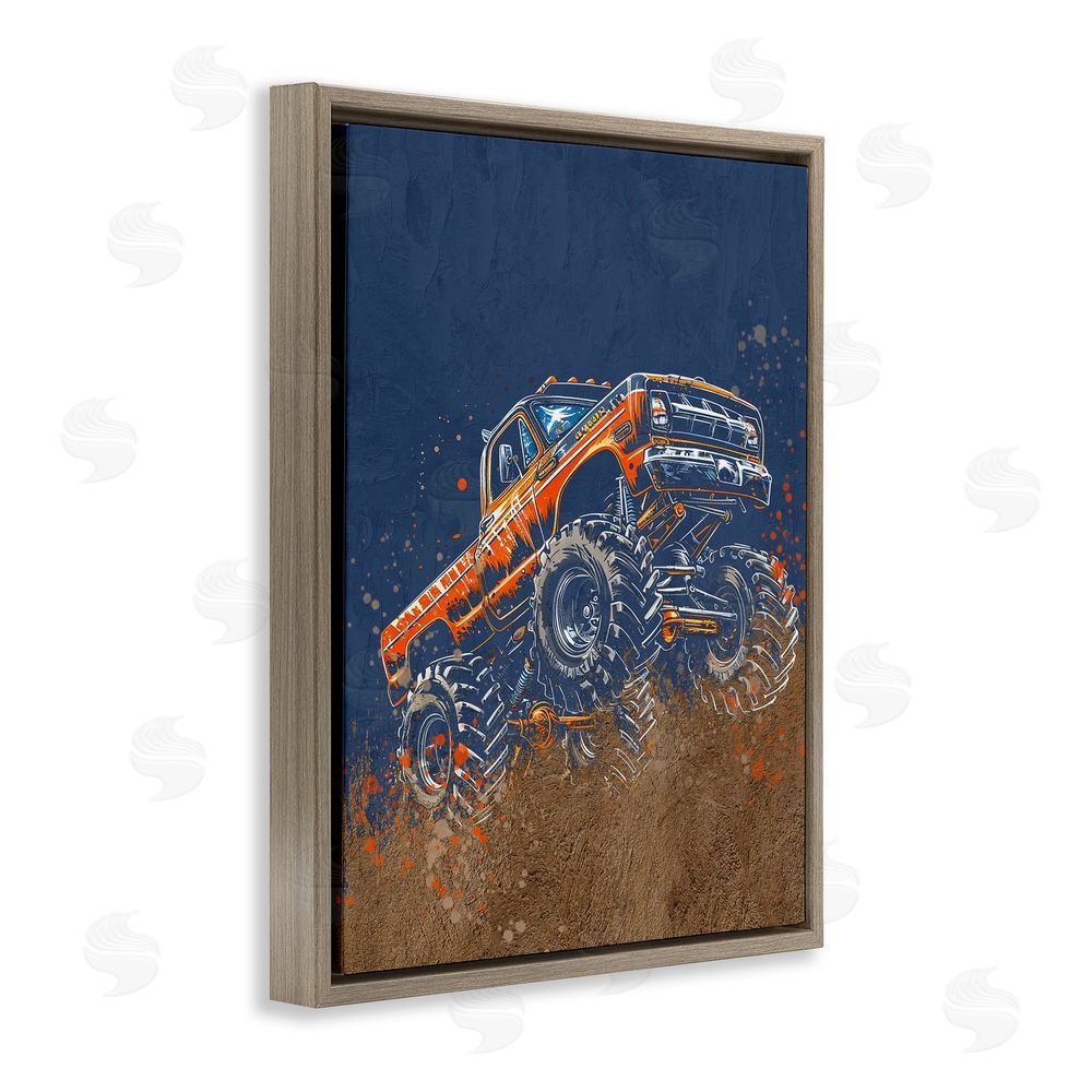 Kim Allen My Jam Monster Truck Brown Floating Frame Canvas Wall Art Print