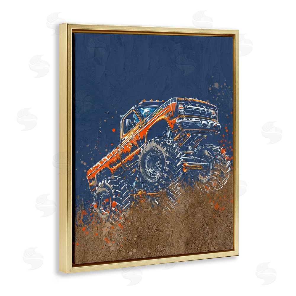 Kim Allen My Jam Monster Truck Gold Floating Frame Canvas Wall Art Print