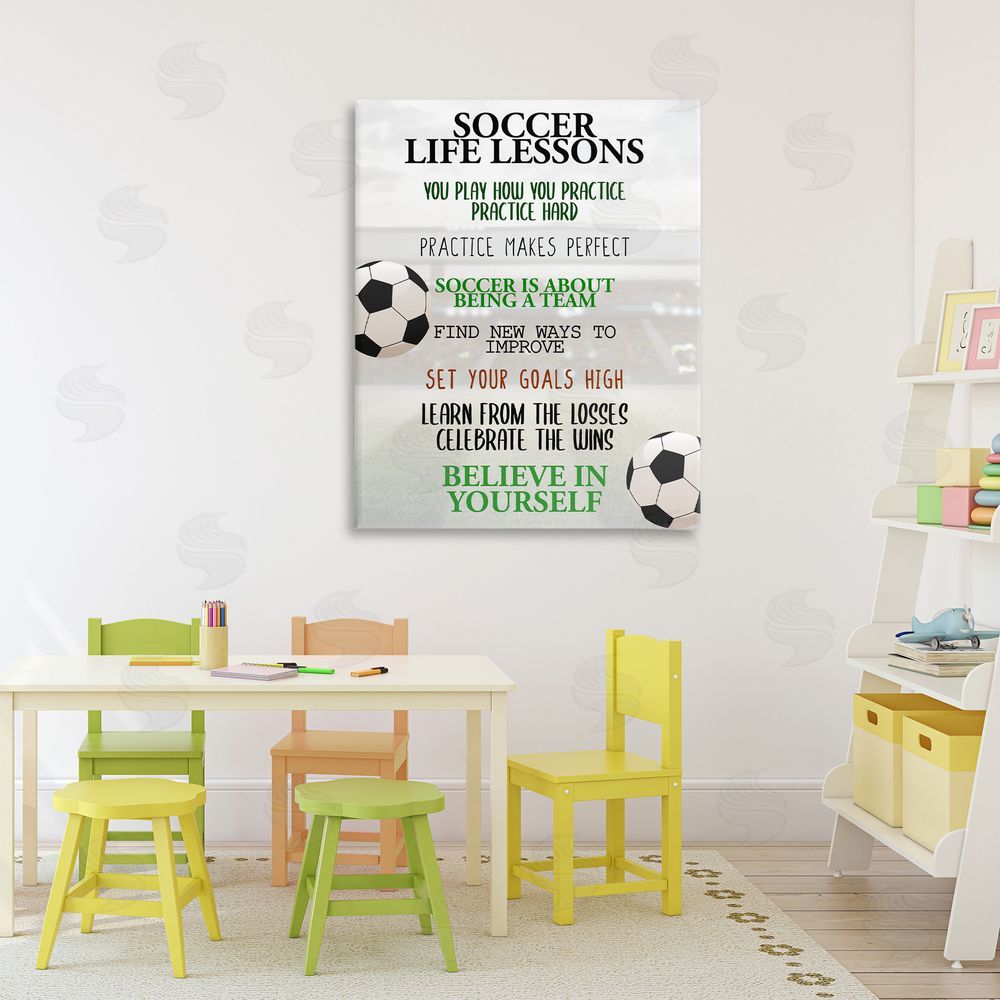 Kim Allen Soccer Life Lessons Stretched Canvas Wall Art Print in Room
