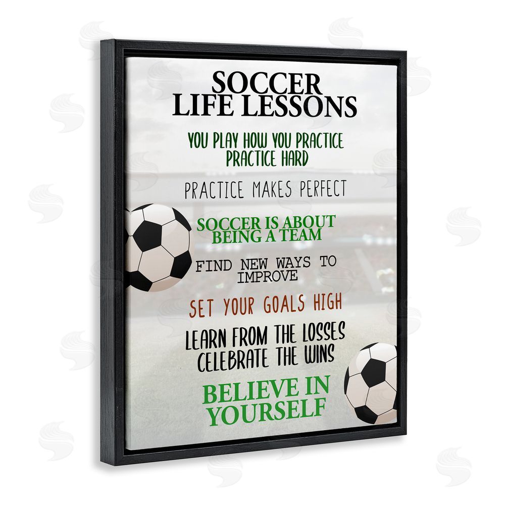 Kim Allen Soccer Life Lessons Black Floating Frame Canvas Wall Art Print