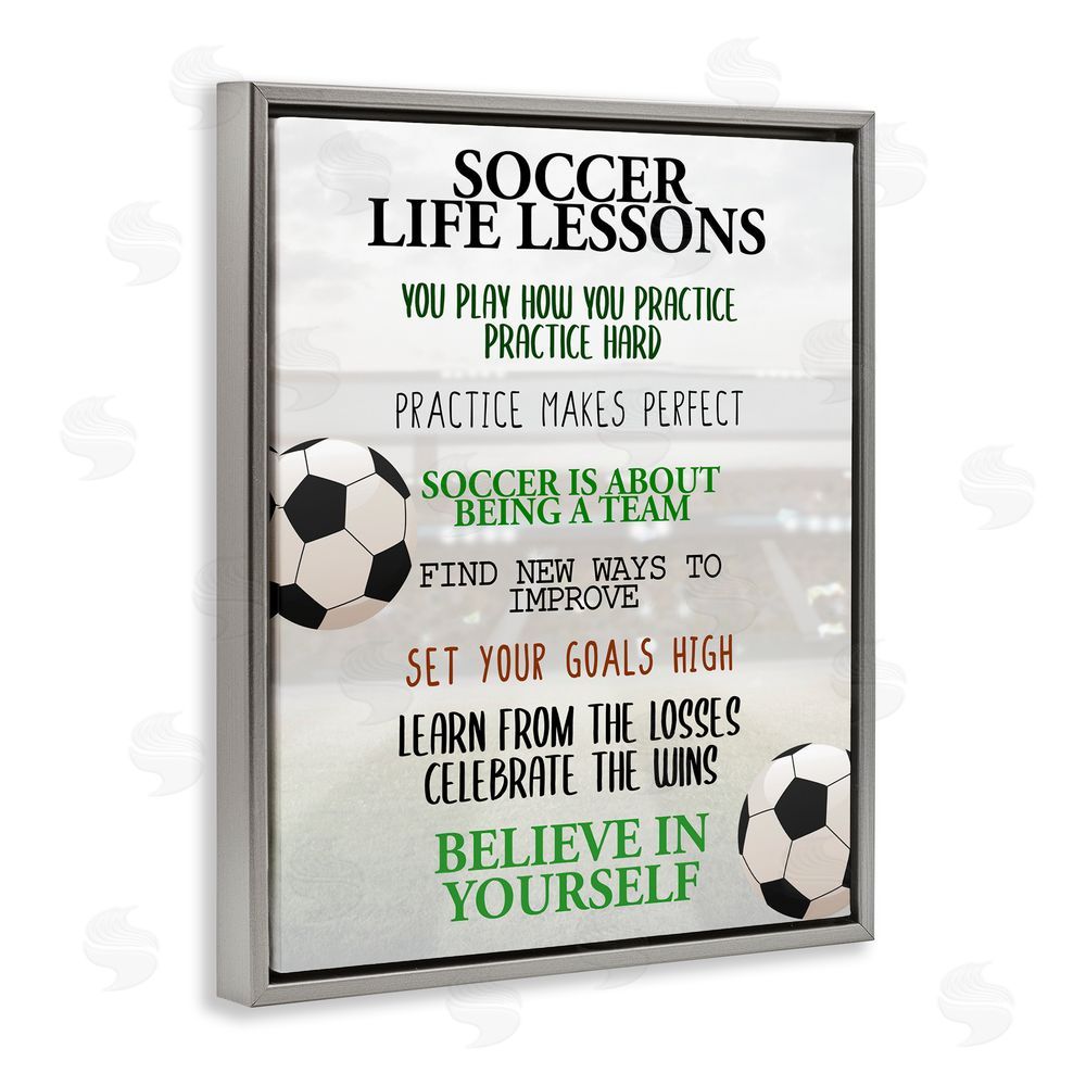 Kim Allen Soccer Life Lessons Gray Floating Frame Canvas Wall Art Print