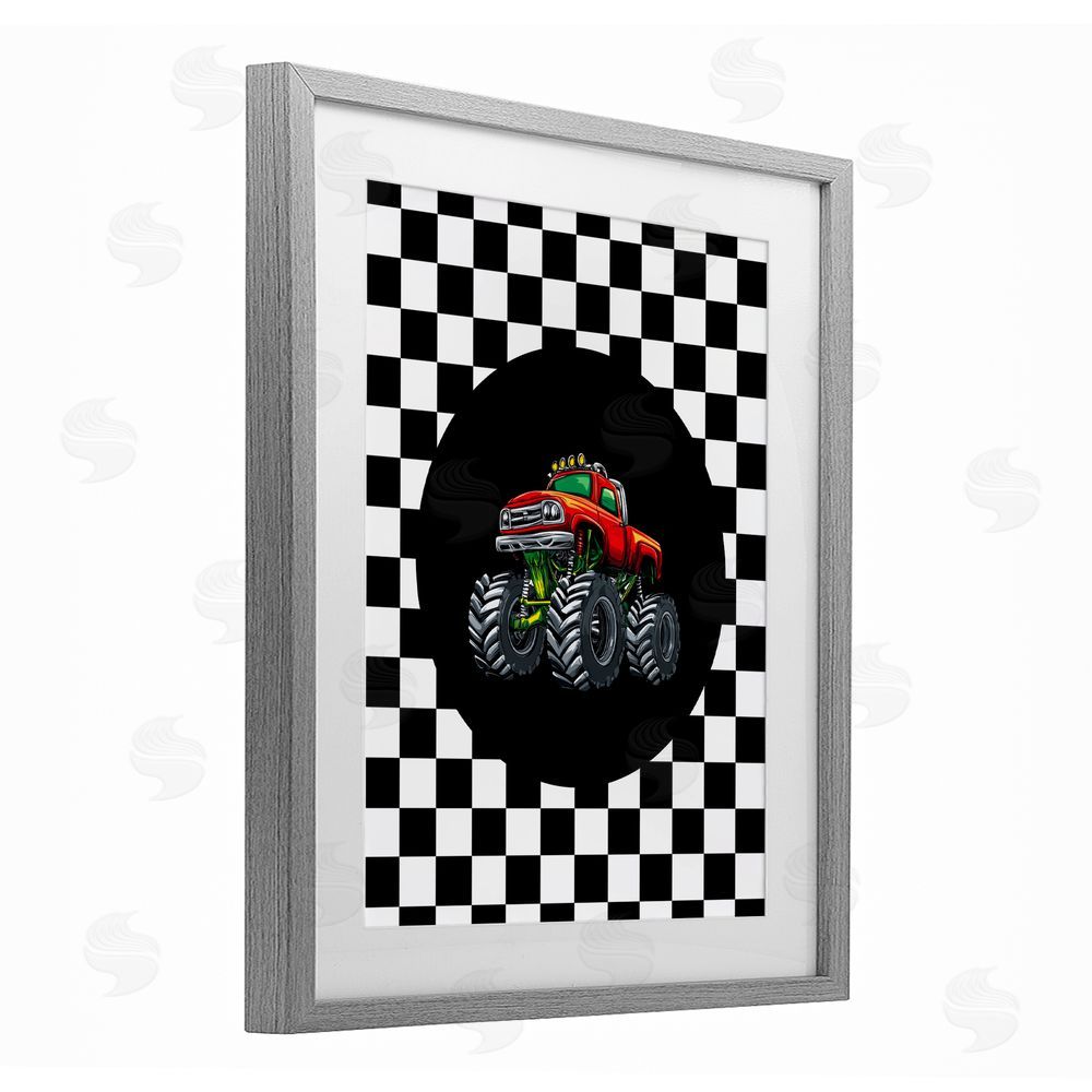 Kim Allen Monster Truck Dude Gray Framed Print Under Glass Wall Art