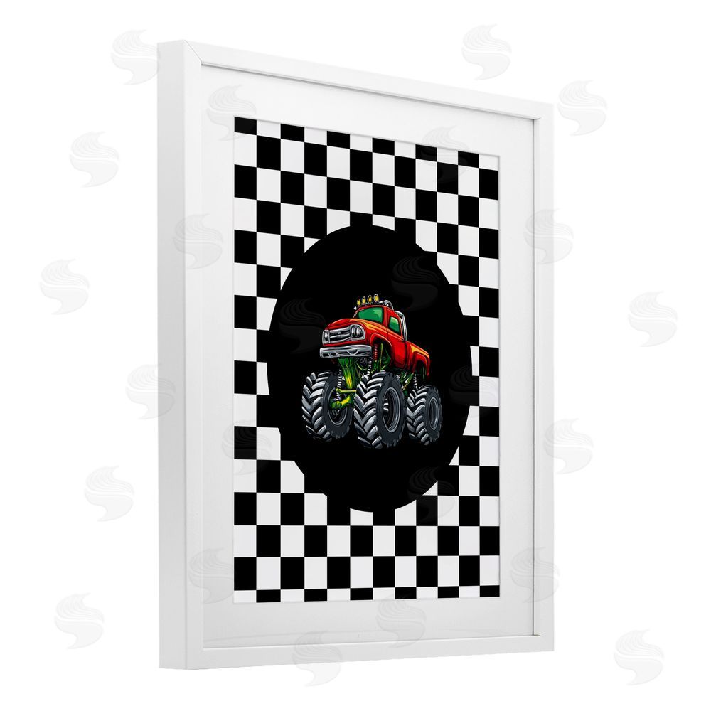 Kim Allen Monster Truck Dude White Framed Print Under Glass Wall Art