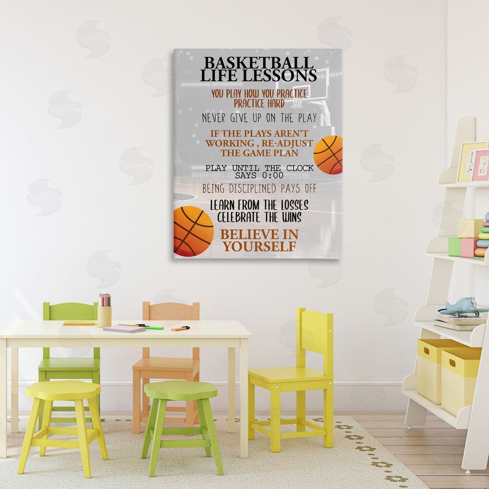 Kim Allen Basketball Life Lessons Stretched Canvas Wall Art Print in Room