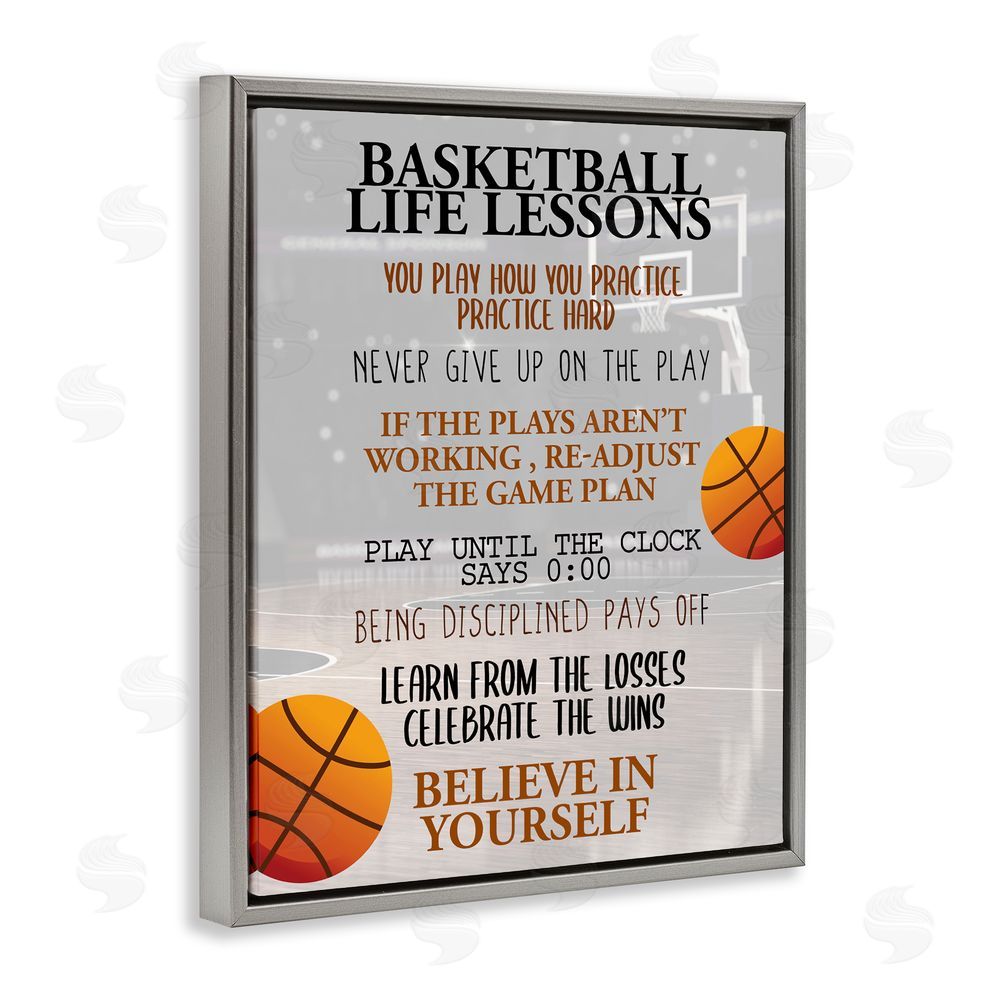 Kim Allen Basketball Life Lessons Gray Floating Frame Canvas Wall Art Print