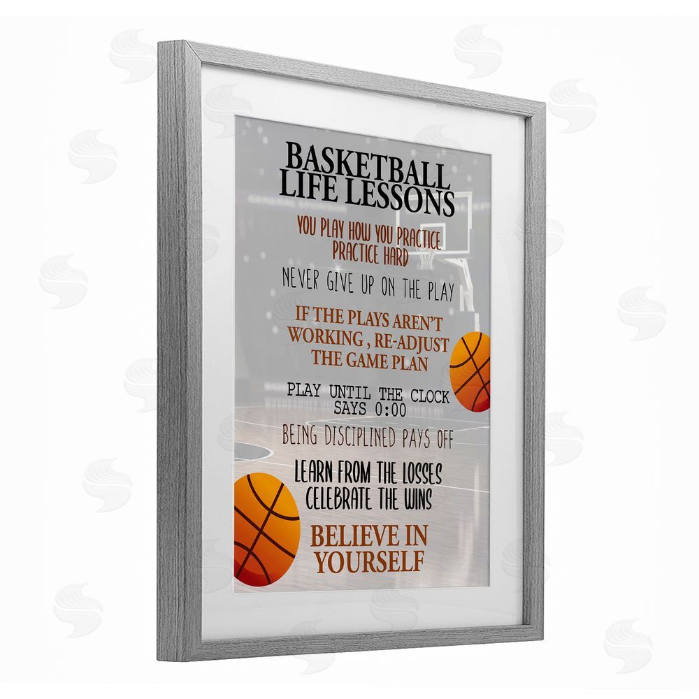 Kim Allen Basketball Life Lessons Gray Framed Print Under Glass Wall Art