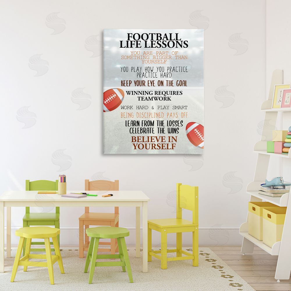 Kim Allen Football Life Lessons Stretched Canvas Wall Art Print in Room