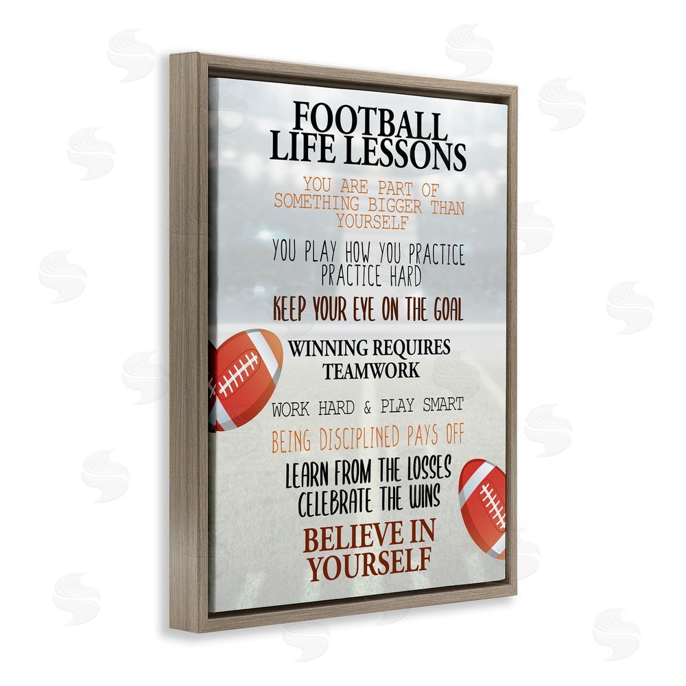 Kim Allen Football Life Lessons Brown Floating Frame Canvas Wall Art Print