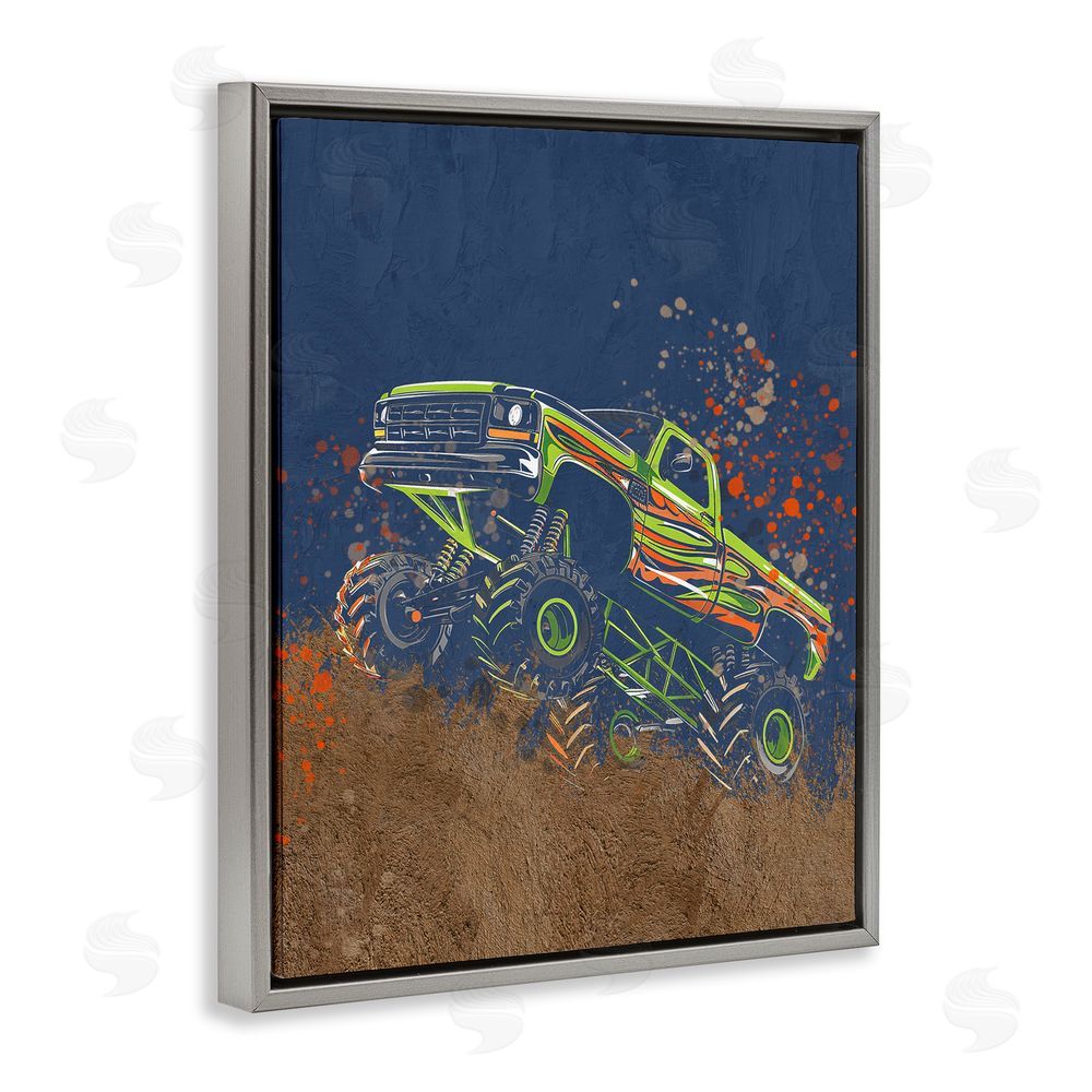 Kim Allen My Jam Truck Adventure Gray Floating Frame Canvas Wall Art Print