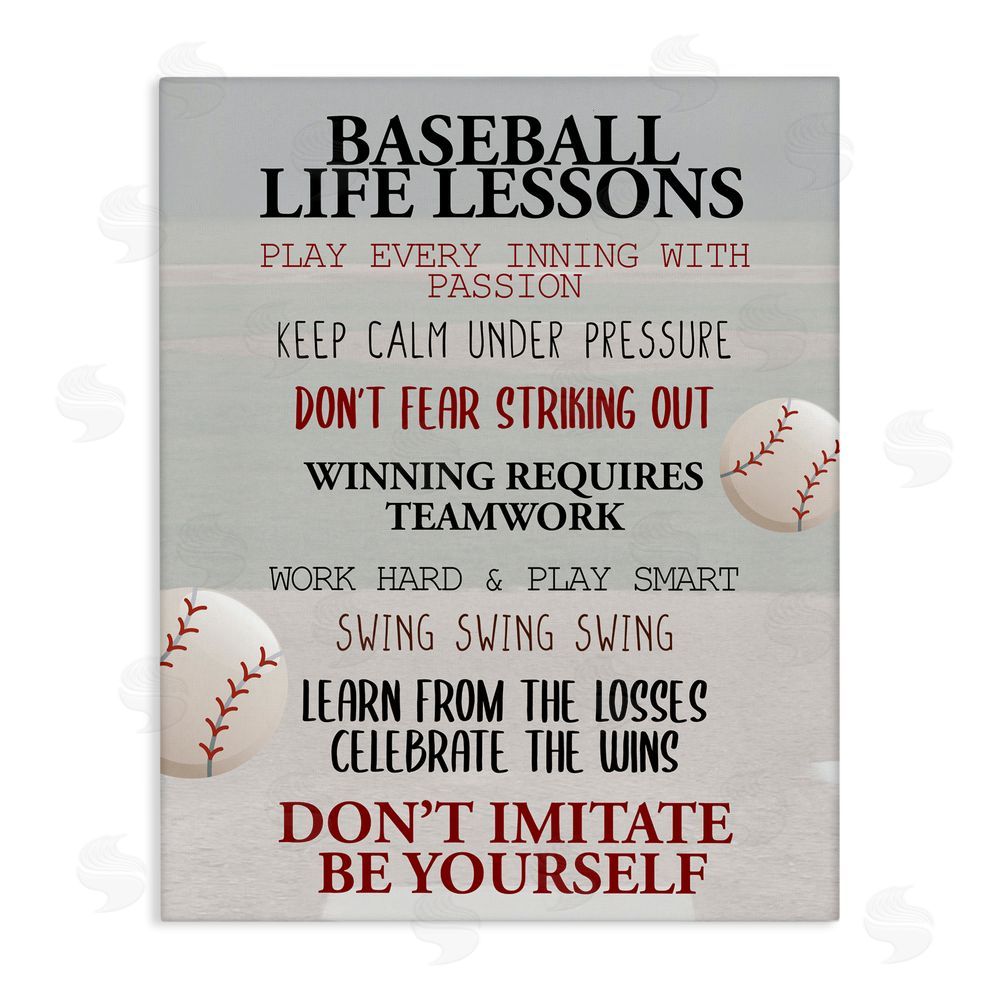 Kim Allen Baseball Life Lessons Stretched Canvas Wall Art Print
