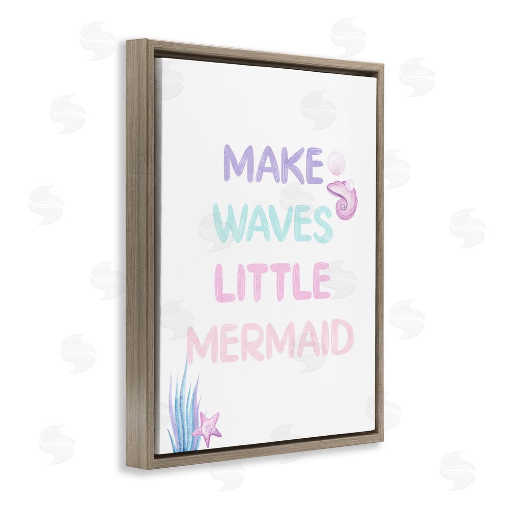 Kim Allen Make Waves Little Mermaid Brown Floating Frame Canvas Wall Art Print
