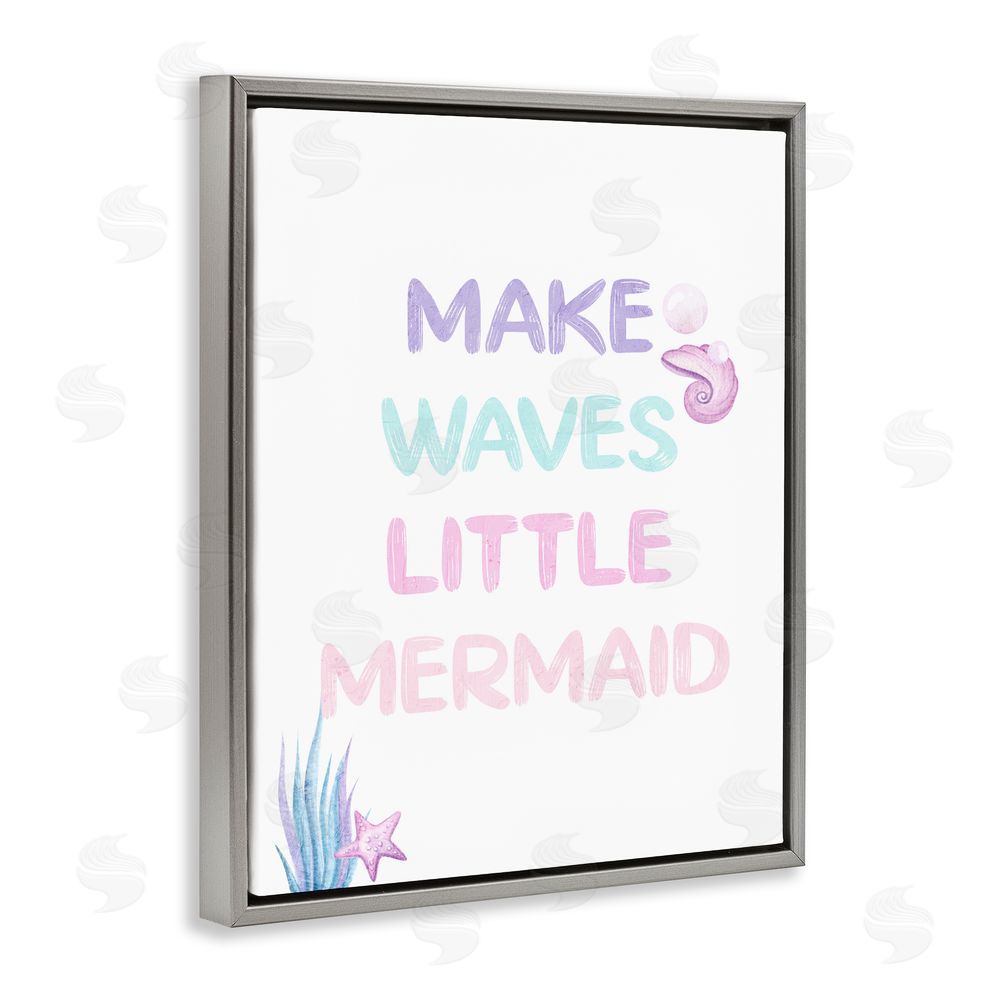Kim Allen Make Waves Little Mermaid Gray Floating Frame Canvas Wall Art Print