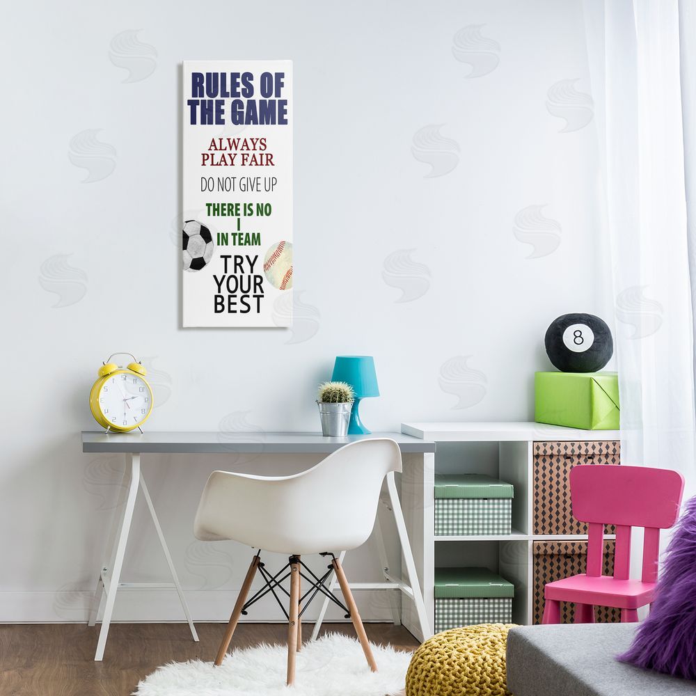 Kim Allen Fun Teamwork Rules of Game Stretched Canvas Wall Art Print in Room