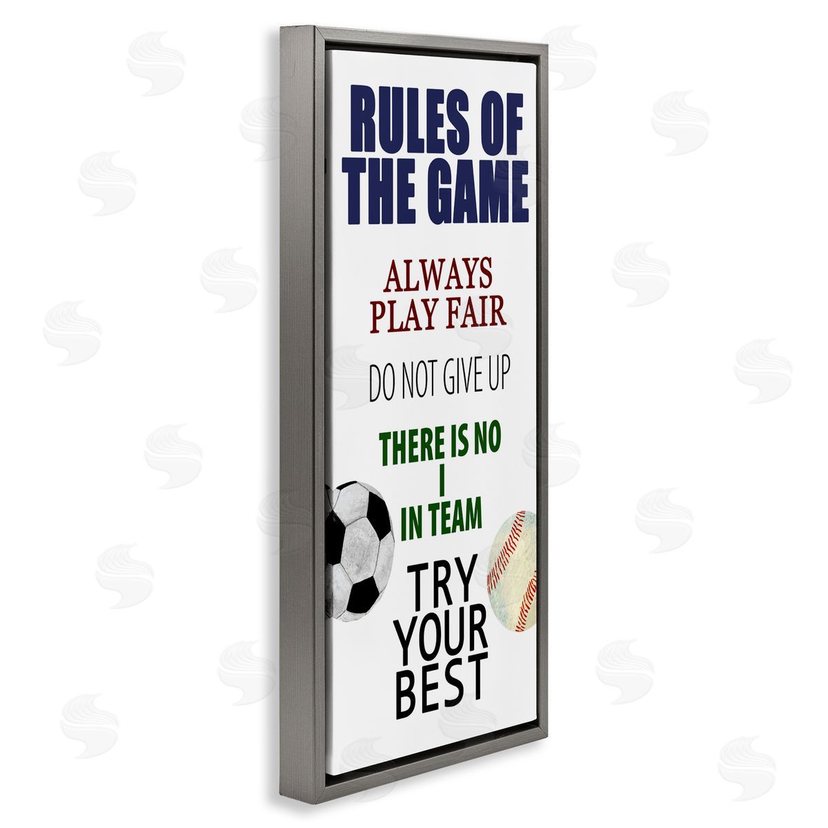 Kim Allen Fun Teamwork Rules of Game Gray Floating Frame Canvas Wall Art Print