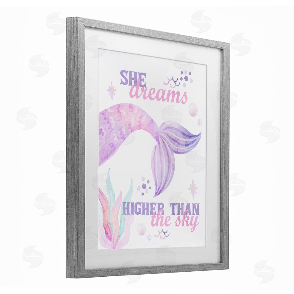 Kim Allen She Dreams Higher Than The Sky Gray Framed Print Under Glass Wall Art