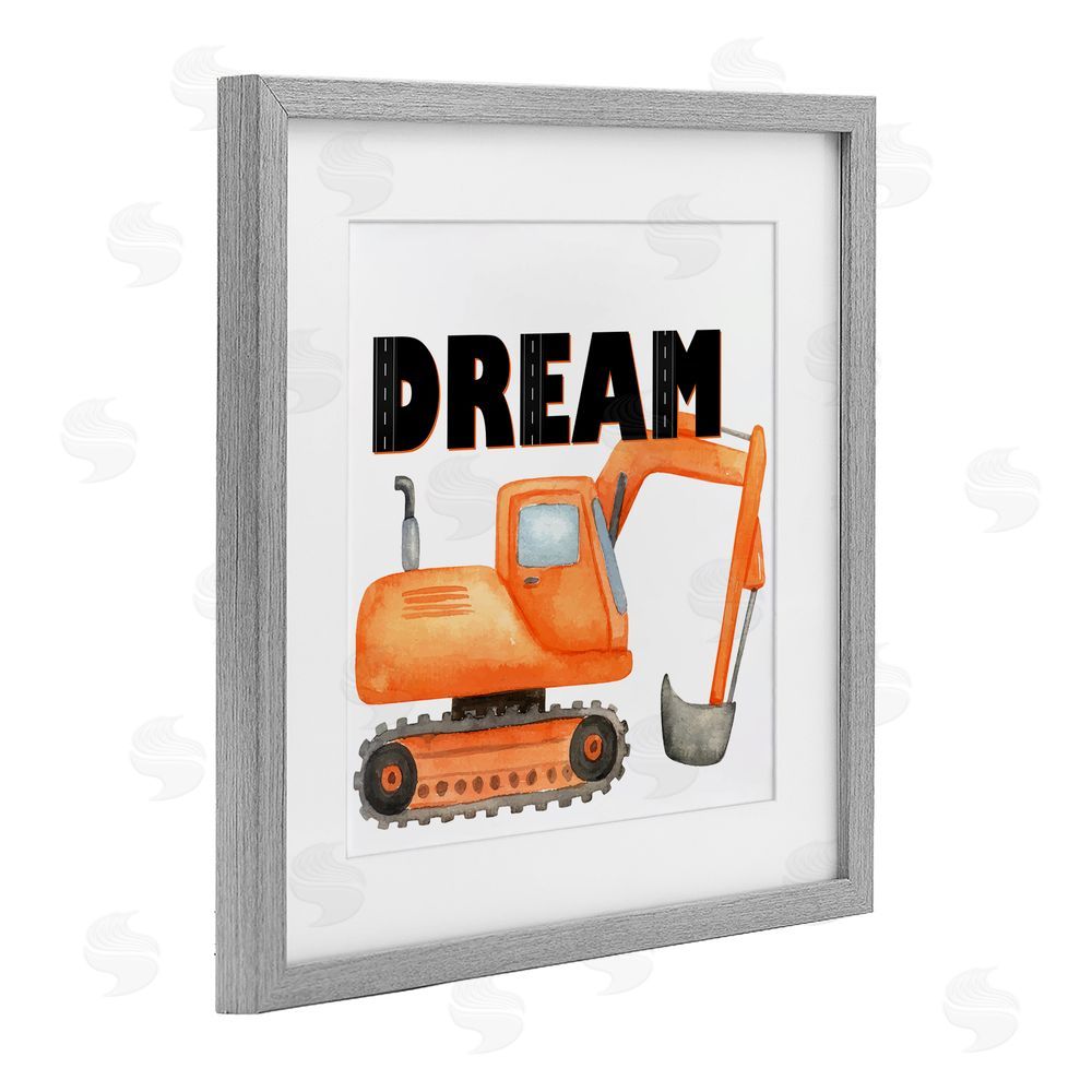 Kim Allen Dream with Orange Excavator Gray Framed Print Under Glass Wall Art