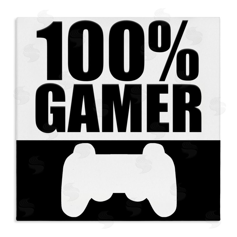 Kim Allen 100% Gamer Black & White Stretched Canvas Wall Art Print
