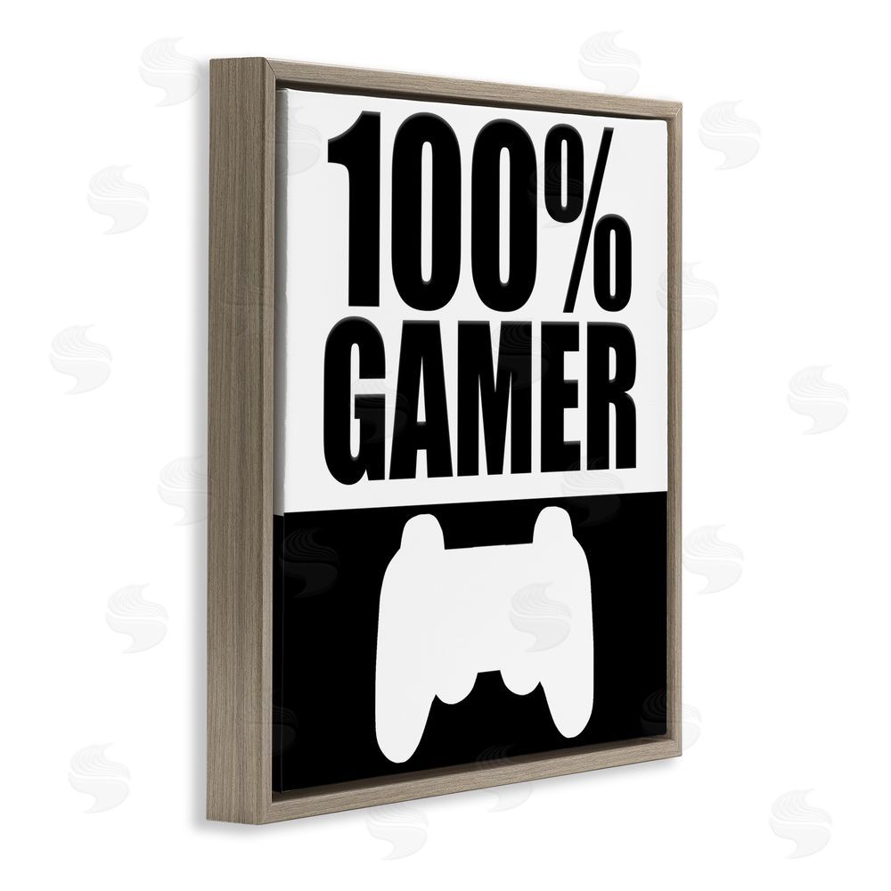 Kim Allen 100% Gamer Black & White Brown Floating Frame Canvas Wall Art Print