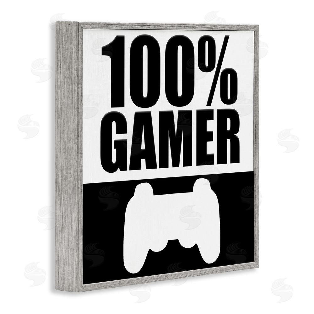 Kim Allen 100% Gamer Black & White Gray Framed Giclee Print Wall Art