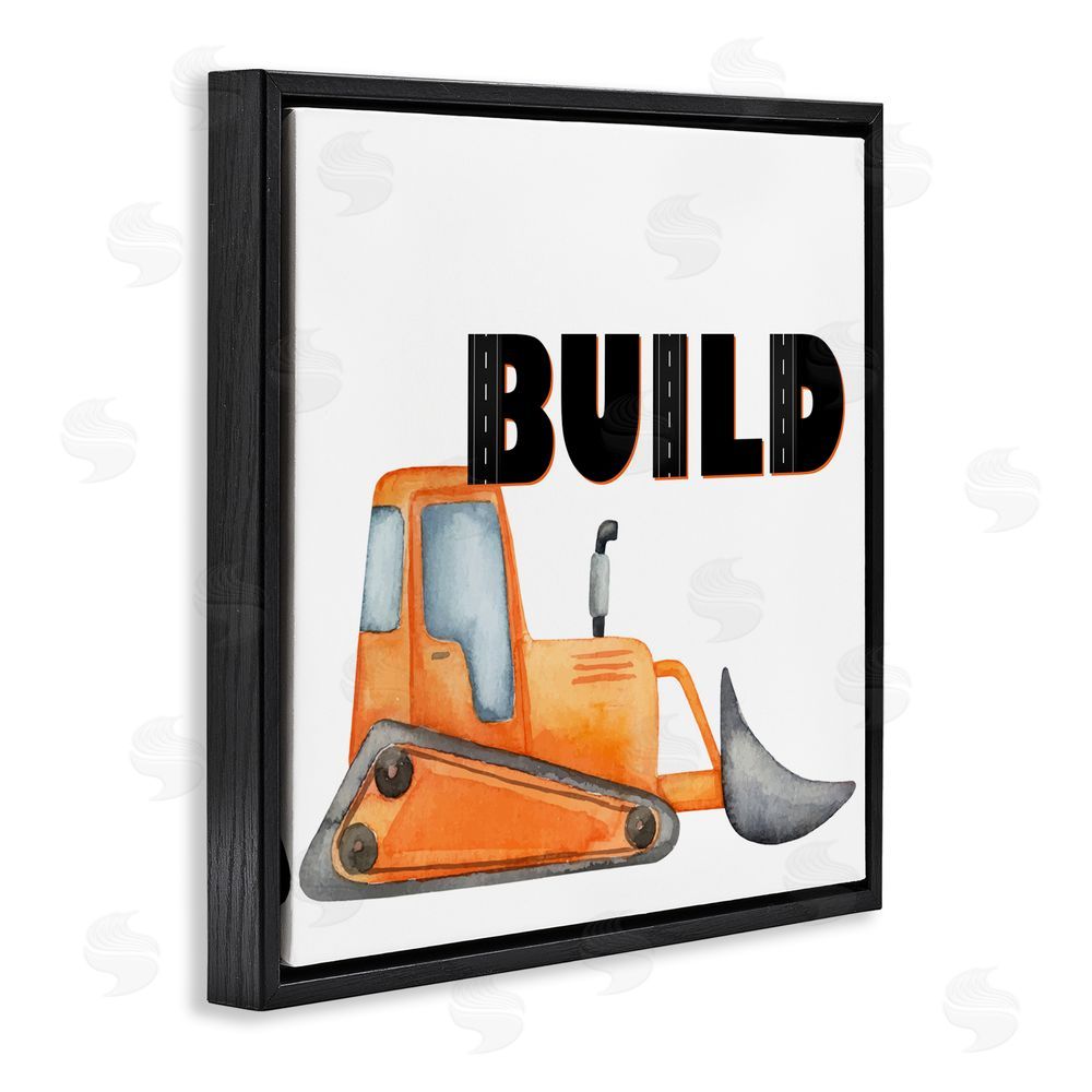 Kim Allen Build with Orange Bulldozer Black Floating Frame Canvas Wall Art Print