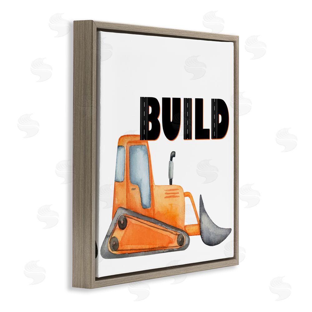 Kim Allen Build with Orange Bulldozer Brown Floating Frame Canvas Wall Art Print