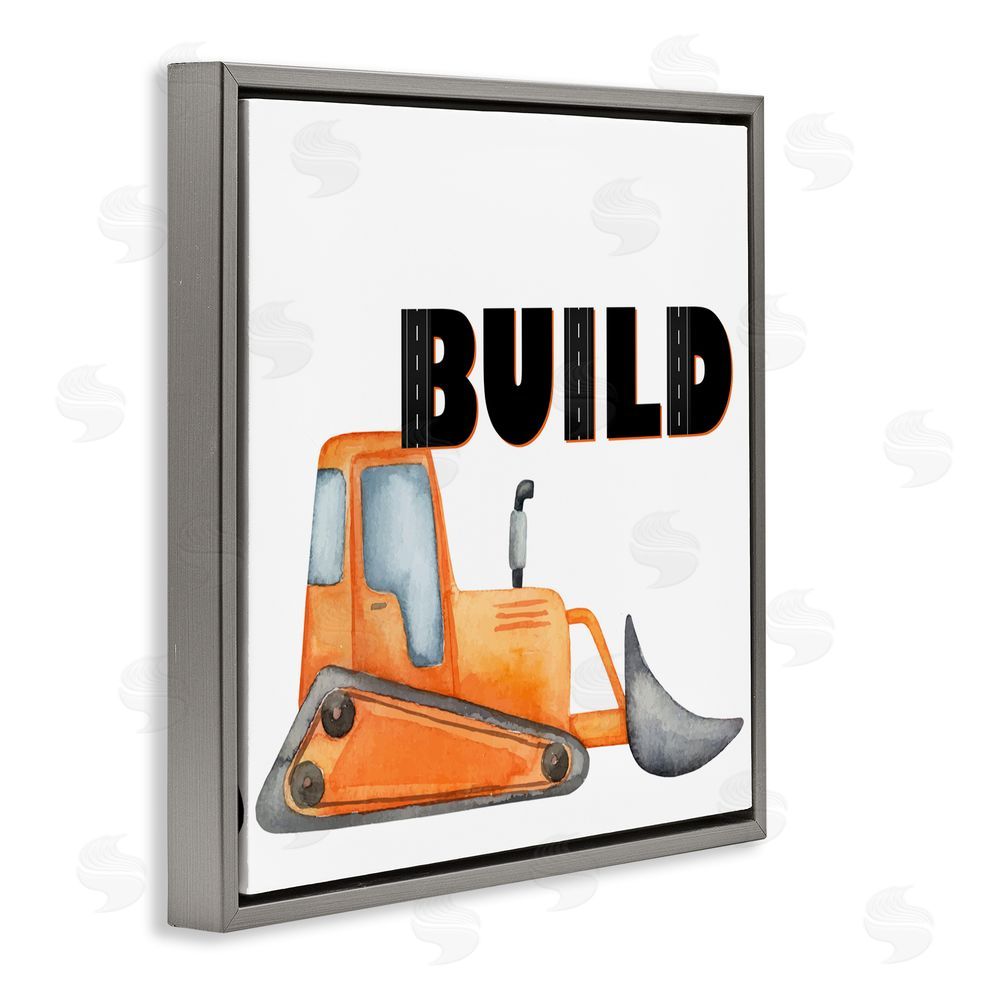 Kim Allen Build with Orange Bulldozer Gray Floating Frame Canvas Wall Art Print