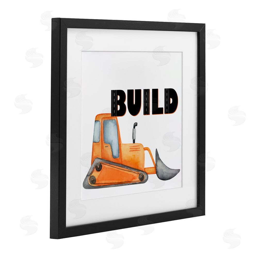 Kim Allen Build with Orange Bulldozer Black Framed Print Under Glass Wall Art