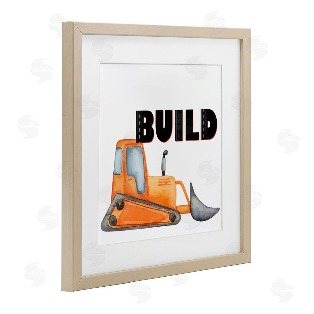 Kim Allen Build with Orange Bulldozer Brown Framed Print Under Glass Wall Art