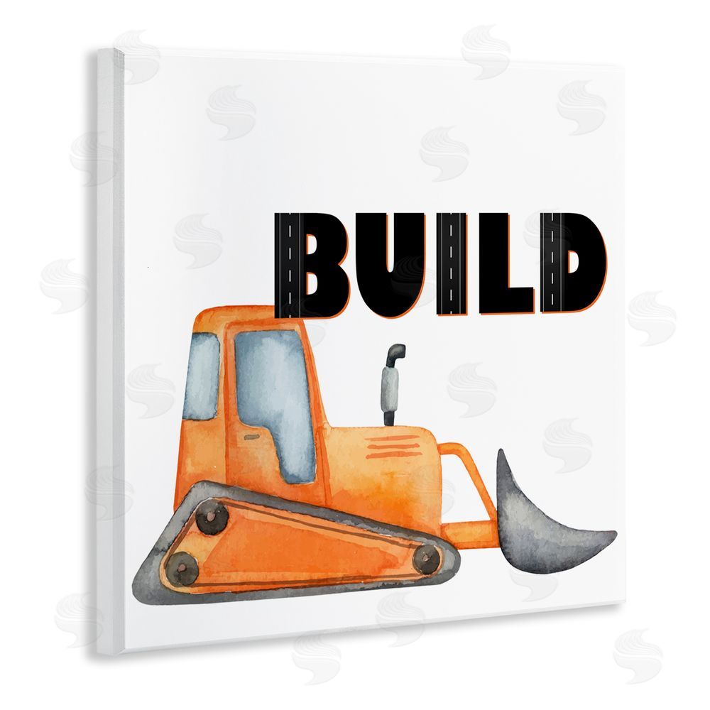 Kim Allen Build with Orange Bulldozer Wooden Wall Plaque Art Print