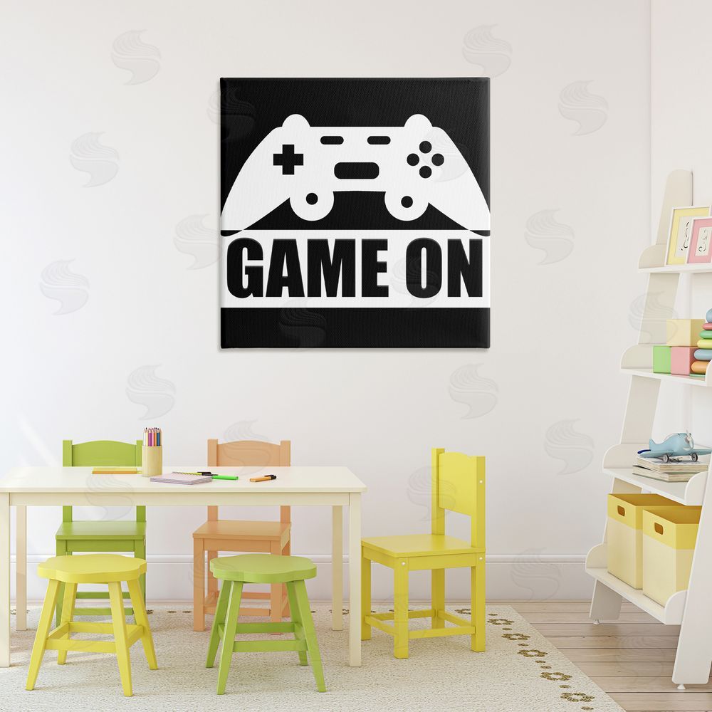 Kim Allen Game On Retro Black & White Stretched Canvas Wall Art Print in Room